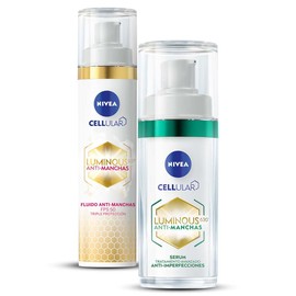 Pack Nivea Luminous 630 tratamiento antimanchas Serum Anti Imperfecciones (30 ml) Crema Facial Enriquecida Con Ácido Hialurónico, Ácido Salícílico y Extracto de Té Verde + Fluido Facial Aclarador de Piel FPS50 (40 ml) crema de día