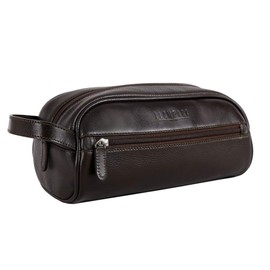 Neceser organizador de piel para artículos de higiene personal | Bolsa tipo sobaquera para caballero, complemento de accesorios de viaje | Bolsa de mano marca Llompart, modelo Ll-286 color café.