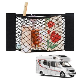 1pcs RV Cargo Storage Mesh Net,Elastic Stretchable Netting Pocket with 2 Adhesive Backing for Camper,Trailer,SUV,Truck (17.7 x 9.5 Inch)–Perfect for Holding Toiletries, Kitchen Supplies,Travel Essenti