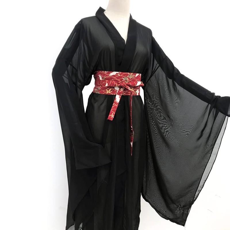 Women's Chinese Hanfu Cloak Sheer Wide Sleeve Open Front Ankle