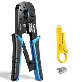 RJ45 Crimping Tool LAN Connector Crimping Tool Compatible with RJ11/RJ45 6P/8P [AMPCOM] RJ45 Plug Crimping Pliers Ratchet Type LAN Plug Crimping Multi-Function Crimping Tool