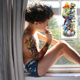 VERKSTAD Christmas Full Arm Temporary Tattoos for Kids, Half Arm Waterproof Temp Cute Animal Dinosaur Stickers for Boys Girls, Fake Children Tattoo Kits for Birthday Party Favors Supplies