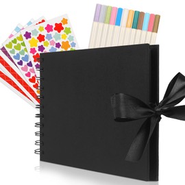 Small Scrap Book, funvce 8.5"x 6" Photo Album Scrapbook with 60 Pages Black Craft Paper, DIY Photo Book with Pens, Photo Corners for Children Birthday,Adventures Records