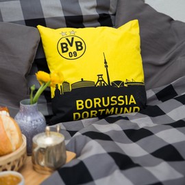 Borussia Dortmund Polyester , Dortmund, -Kissen mit Skyline, Schwarz / Gelb, 40x40cm, 1 Stück (1er Pack)
