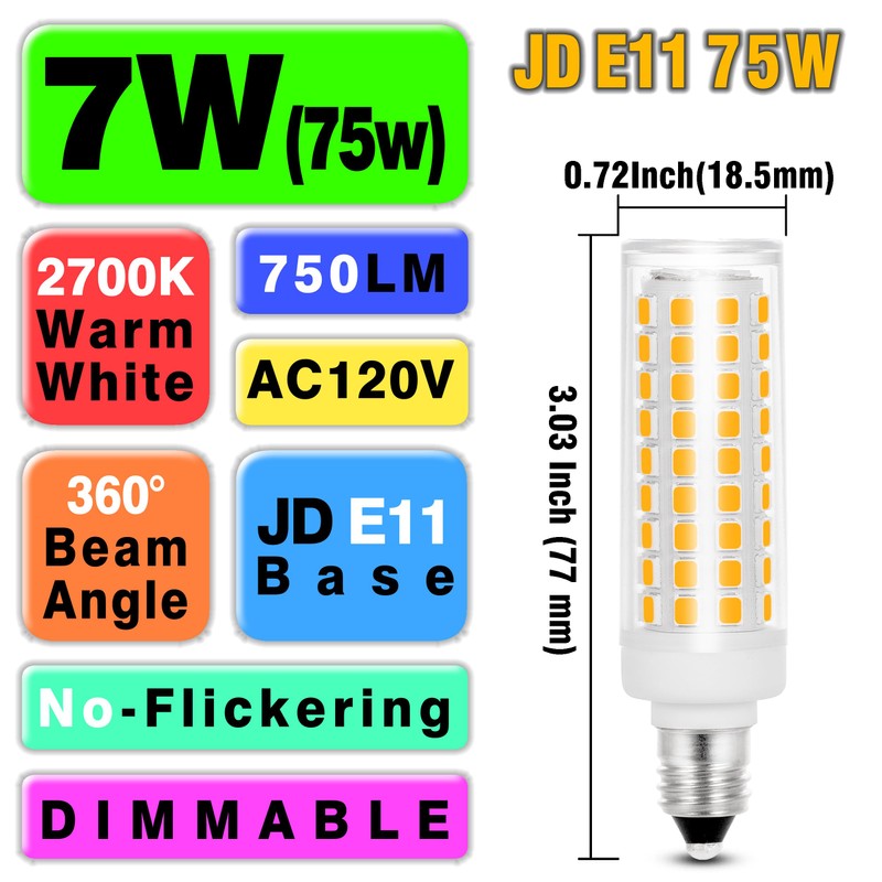 JDE11 Led Bulbs Dimmable, Replace 120V 75W Halogen Candelabra Bulbs,T3