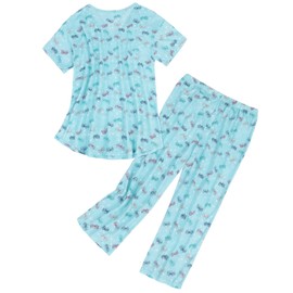 Pajamas For Women Two Piece Sleepwear Tops with Capri Pants lounge set Print Ladies Pajamas set Pj Set Blue Butterfly L