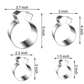 Diamond Engagement Wedding Ring Cookie Cutter Set for Baking, 5/4/3/2 inch, 4 Piece, Stainless Steel
