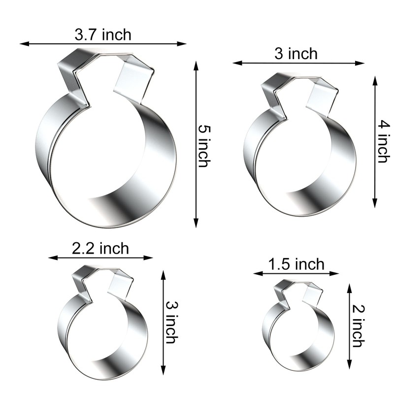 Diamond Engagement Wedding Ring Cookie Cutter Set for Baking, 5/4/3/2