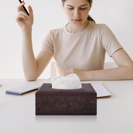 XNONE Taschentuchbox-Abdeckung, PU-Leder, rechteckiger Taschentuch-Organizer, Serviettenspender für Zuhause, Büro, Restaurant, Kommode, Auto, Badezimmer-Dekor (Retro)