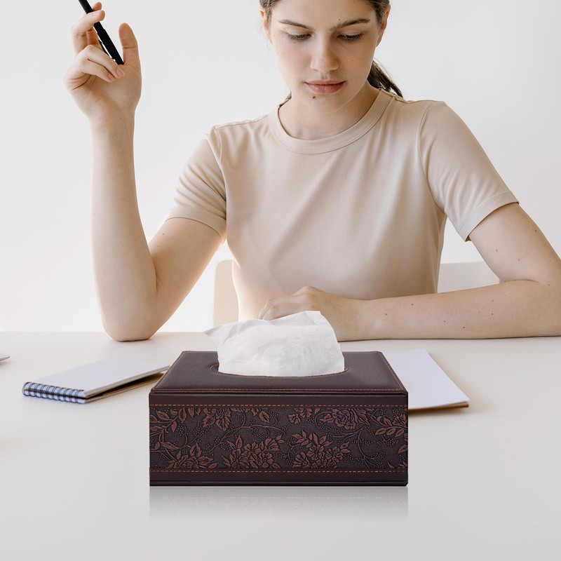 XNONE Taschentuchbox-Abdeckung, PU-Leder, rechteckiger Taschentuch-Organizer, Serviettenspender für Zuhause, Büro, Restaurant,
