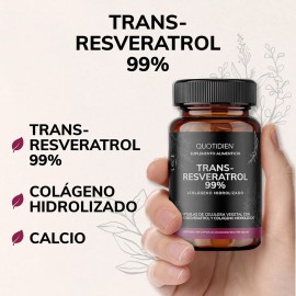 Quotidien | Trans Resveratrol 99% - 100% Puro Con Colágeno Hidrolizado Polvo Y Calcio - Vitaminas Mujer - 60 Cápsulas Veganas Vcaps