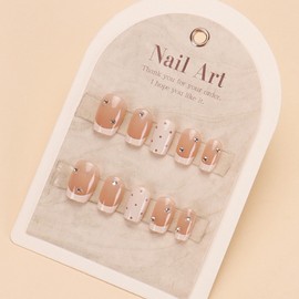 POKENGDA Medium Press on Nails Rhinestones,French Fake Nails Design,Reusable Acrylic Square Bling Pink False Nail Kits for Women