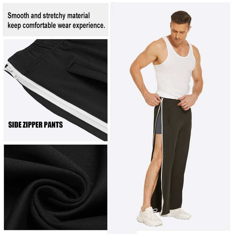 Deyeek Mens Tear Away Basketball Pants 2 Side Zippers Snap