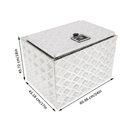 QUEMARQUE 24 Inch Heavy Duty Aluminum Diamond Plate Tool Underbody Box, Waterproof Under Truck Storage Organizer Chest for Pick Up Truck Bed, RV Trailer with T-Handle Lock and Keys - Silver