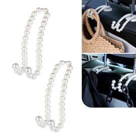 Downhill 2 PCS Car Seat Headrest Hooks, Cute Pearl Headrest Hangers for Bag, Seat Back Decorative Organizing Hangers, Universal for Most Cars, Trucks, SUVs (White)