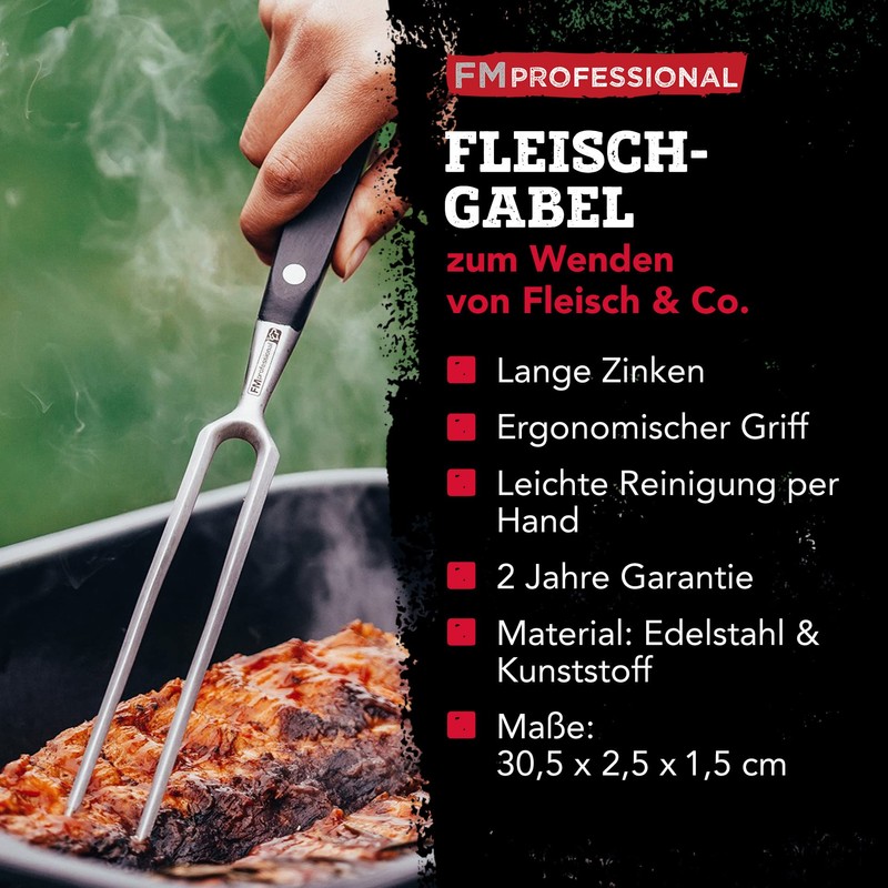 FMprofessional Fleischgabel, Tranchiergabel mit geschmiedetem Funktionsteil aus hochwertigem Edelstahl, robuste