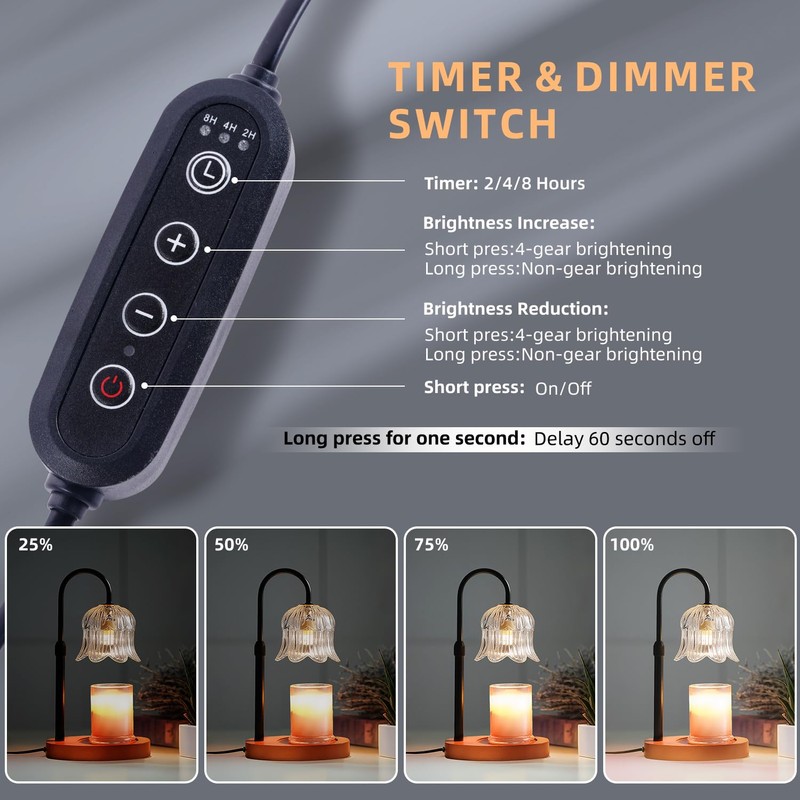 Candle Warmer Lamp with Timer: Adjustable Dimmable Height Adjustable -
