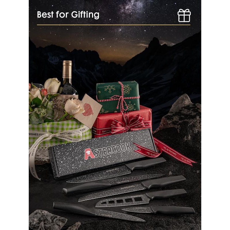 Astercook Knife Set, 6 Piece Kitchen Knife Set, Aesthetic Blade