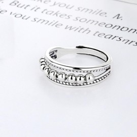 Auriselle Anxiety Rings for Women, Adjustable Anxiety Stress Rings, Cubic Zirconia Setting, Open Spinner Beads with Double Layer, Shiny Silver, Open Fidget Ring for Women, 2 Types, Copper, No Gemstone