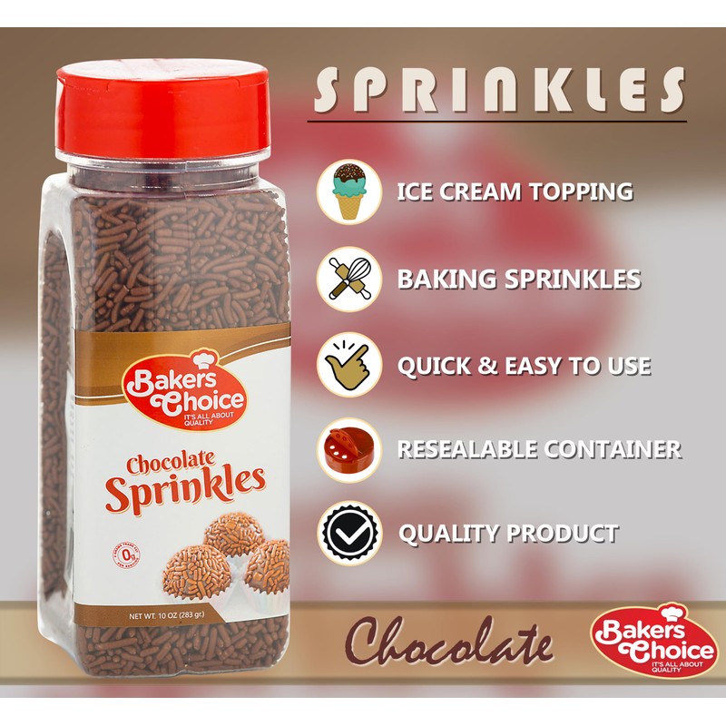 Bakers Choice Chocolate Sprinkles for Ice Cream Toppings - Chocolate