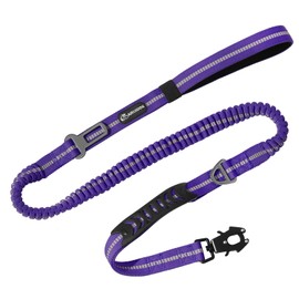 Heavy Duty Tactical Bungee Dog Leash, 4-6FT Shock Absorbing Tactical Dog Leash with 2 Padded Handles, Metal Carabiner Clip,Car Seatbelt, Reflective Dog Leash for Medium Large Dogs (Purple)