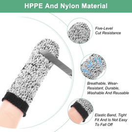 M METERXITY 60-Pack Finger Cots Cut Resistant, Reusable Finger Sleeve Protectors for Sculpture/Kitchen/Garden, HPPE Fiber Thumb Finger Guards Covers [2.8", Grey Black]