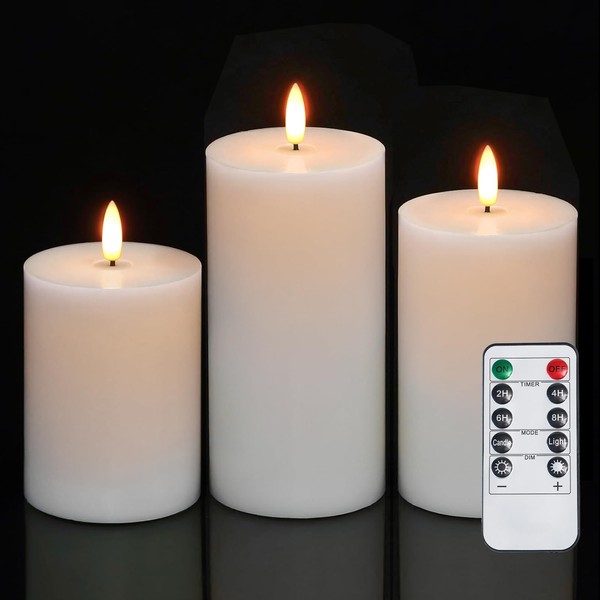 Homemory White Flameless Candles Battery Operated with Remote Timer, Real