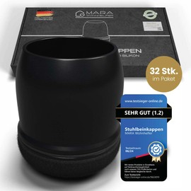 MARA WOHNHELFER® 32 x Round Chair Leg Caps with 360° Reinforced Felt, Chair Leg Protectors, Protective Caps, Felt Gliders for Chairs (Black, Medium, Size M, 19-25 mm)