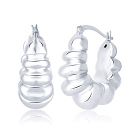 Charmsy Silver Sterling Silver Jewellery Electroplated Shape Italian Design Hoop Earrings (Silver Small)