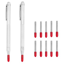 Bestgle 2 pieces tungsten carbide pen scribing needle carbide with 10 replacement red has marker tips, scribing needle metal for marking marking engraving wood tiles ceramic glass stone carbide pen