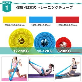 WRei Fitness Band, Exercise Band, Loop Band, Training Tube, Yoga Band, Resistance Band, Set of 3 Different Color Strengths, For Yoga, For Dieting, Fitness Tube, Muscle Training, Butt Training, Leg Training, Unisex, TPE Natural Rubber, Storage Bag Include