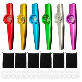 Tovyzalg Aluminum Metal Kazoo Instrument - 6 Sets, with 60 Spare Membranes, 6 Flannel Bag | Multipack Bulk Kazoos for Adults, Parties, Camping & Music Lovers (6)