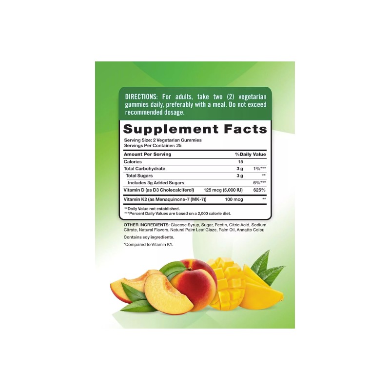 Vitamin D3 K2 Gummies | 50 Count | Vegetarian, Non-GMO