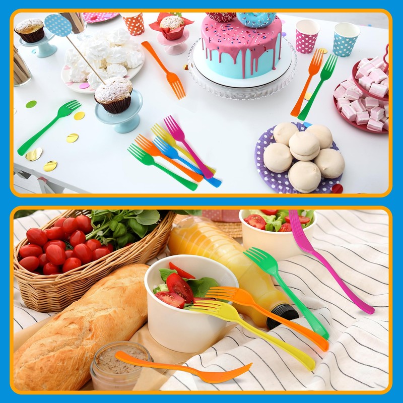 Kochorie 180 Pcs Bright Rainbow Plastic Forks Disposable Silverware Heavy