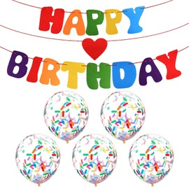 1 Set Of 3 Birthday Garlands, 5 Transparent Confetti Balls, Party Decoration Banner, Garland Decorations, Colorful Letter Garland