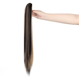 Qunlinta Ponytail Extension Hair Extensions Ponytail 18" 20" Claw Curly Wavy Ponytail Extension Straight Clip in Ponytail Extension Synthetic Hairpiece Ash Blonde Mix Brown