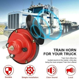 EOHMAK Train Horns Car Horn Car Air Electric Snail Horn 300DB Super Loud Air Horn Waterproof Automotive Accessories Universal for Car Truck Motorcycle Boat (Red, 24V, 1 Pack)