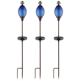 Ultra Bright Color Changing Solar Oval Glass Ball Fixture Solar Garden Lights Blue 3 Pack