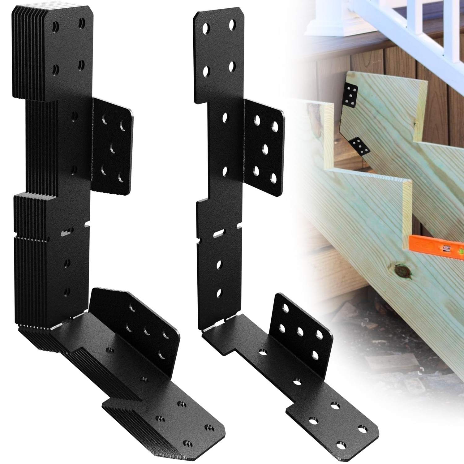 10 Pcs Black Stair Stringer Hanger Bracket, Heavy Duty 18 Gauge ...