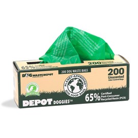 Dog Waste Depot® Depot Doggies™ - Green - Unscented - 65% (PCR) Post Consumer Recycled Dog Waste Roll Bags - 50% thicker than competitor, fits the House dispenser (10 Rolls = 2000 bags)