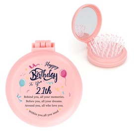 MystiCharm 21th Birthday Gifts for Women 21 Year Old Girl Birthday Gifts Adult Presents Travel Folding Hair Brush with Mirror Presents Idea for Her Sisters Besites Girlfriend Daughters Grandaughters