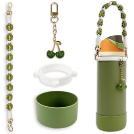 BydGxy Protective Silicone Boot & Handle Strap Set with Cherry Charm Compatible with Owala Water Bottle 32 oz & FreeSip, Non-Slip Cup Holder Base Owala Accessories Set for Pink Tumblers (Camo Cool)