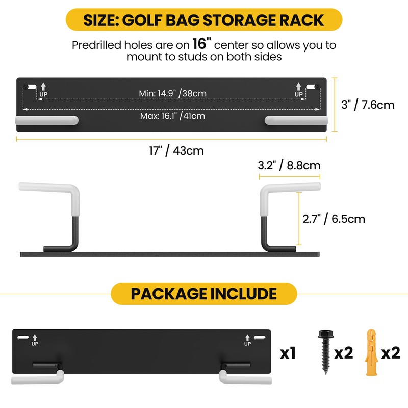 Chenteel Golf Bag Wall Mount Rack for Garage, Black Steel,