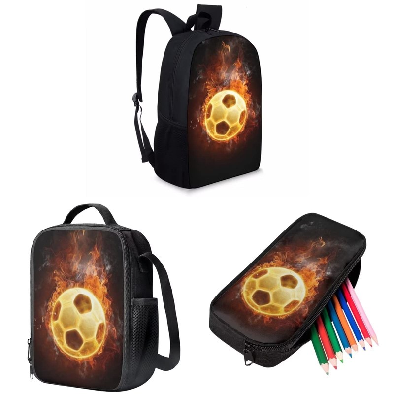 Amzbeauty Fire Football Backpack Set for Boys Girls Kids Elementary