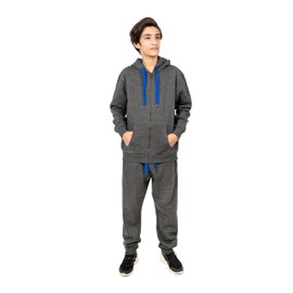 NOROZE Kids Unisex Contrast Fleece Gym Sports Joggers Full Tracksuit Set Boys Girls Hoodie casual loungewear loose-fit sweatpants Ribbed cuffs (Charcoal Blue, 13 Years)