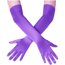 Papoopy Women Purple Long Gloves for for Wedding, Tea Party, Cosplay, Costume (Satin - Purple)