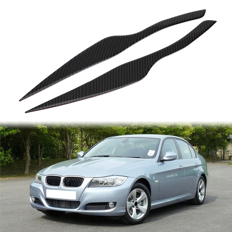 Pair Carbon Fiber Headlight Eyebrow Eyelid Cover for 3 Series
