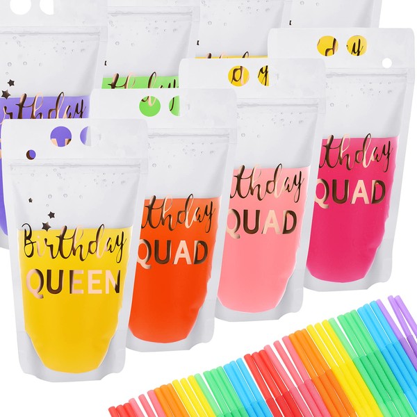 20 Pieces Birthday Squad Drink Pouch Bag with Straw Birthday