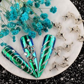 BAIYIYI Nail Charms, 20Pcs Star Nail Charms 3D Asterism Design Star Shape Alloy Charms Silver Nail Charms Nails Gems for Acrylic Nail Accessories DIY Jewelry Decoration