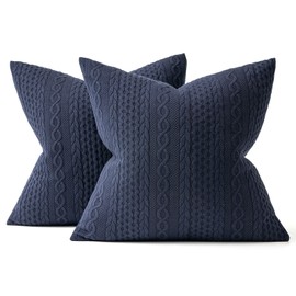 MIULEE Decorative Throw Pillow Covers 20x20 Navy Blue Set of 2 Super Soft Modern Embossed Patterned Cushion Covers Farmhouse Pillow Covers for Sofa Livingroom Bed